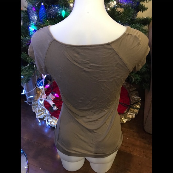 INC Tan Mushroom Coloured Cowl Neck Short Sleeve top - Picture 2 of 2